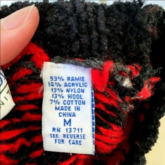 Vintage Mens Marsh Landing Sz Medium Wool Sweater Fair Isle Hand Knit Red Cable - Picture 6 of 6